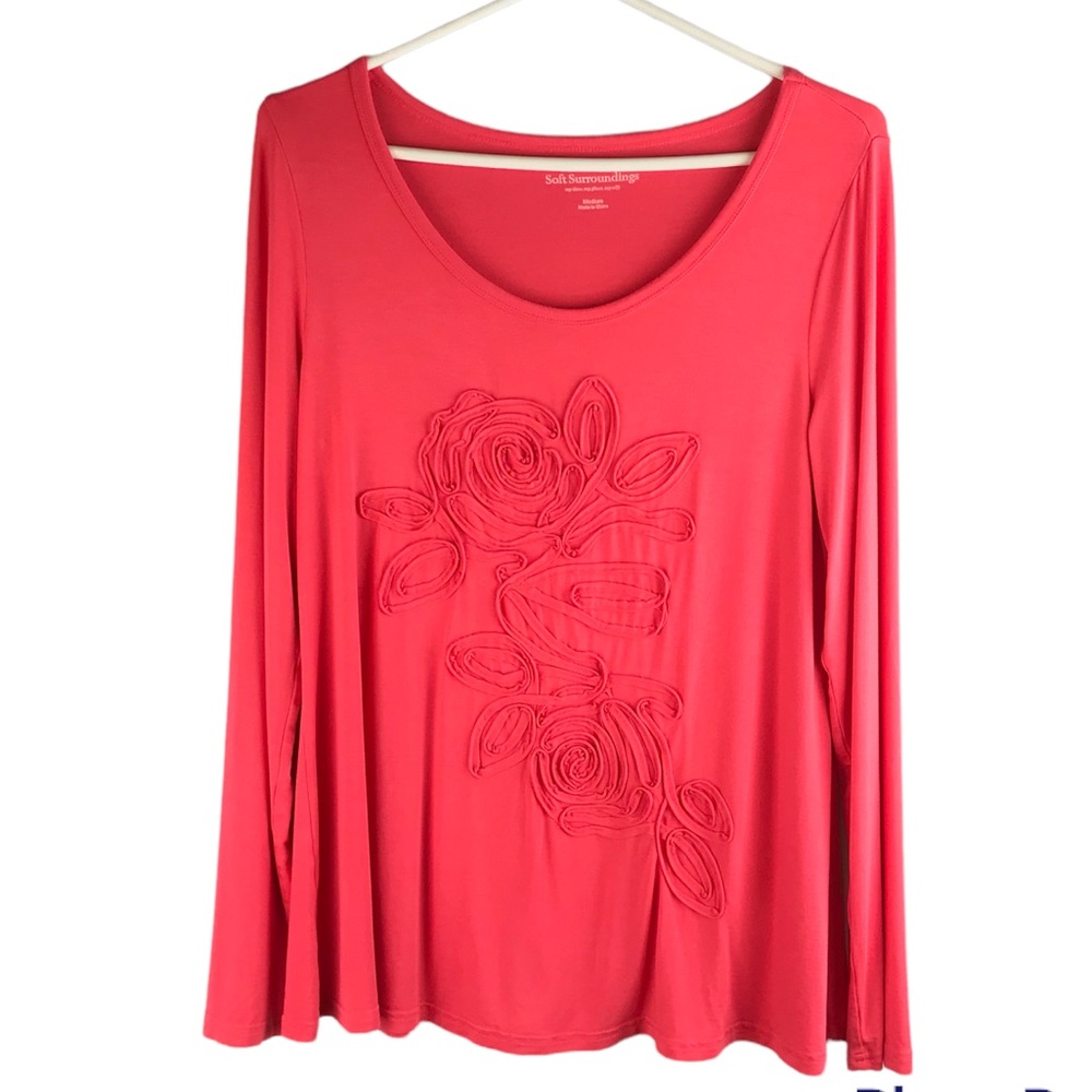 Soft surroundings women’s 3D floral applique long sleeve top size medium